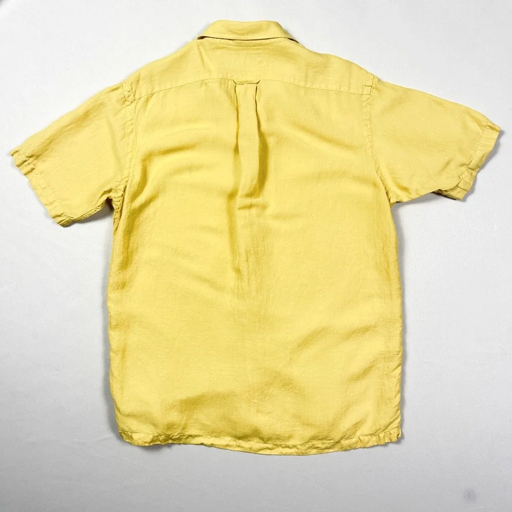 Polo Ralph Lauren Camp Shirt Mens Medium Silk Linen Herringbone Resort Yellow